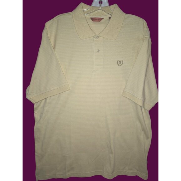 Izod Mens Yellow Striped Polo Shirt Embroidered Logo Large - Picture 1 of 8